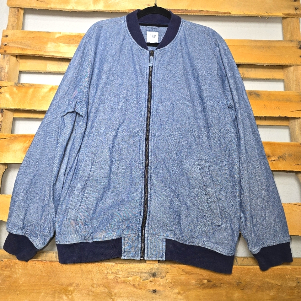 GAP Men's Blue Denim Bomber Jacket Size:XL